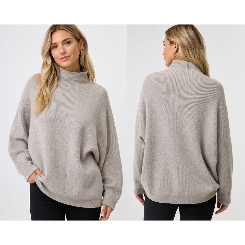 Saks Fifth Avenue 100% Cashmere Oversized Kimono Sleeve Turtleneck Sweater